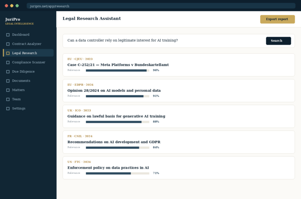 Legal Research Assistant interface